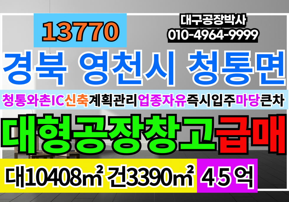 경북 영천시 청통면 경북 영천 청통 신축 공장 창고 급매 매매 매매 매물번호 13770 사진 1