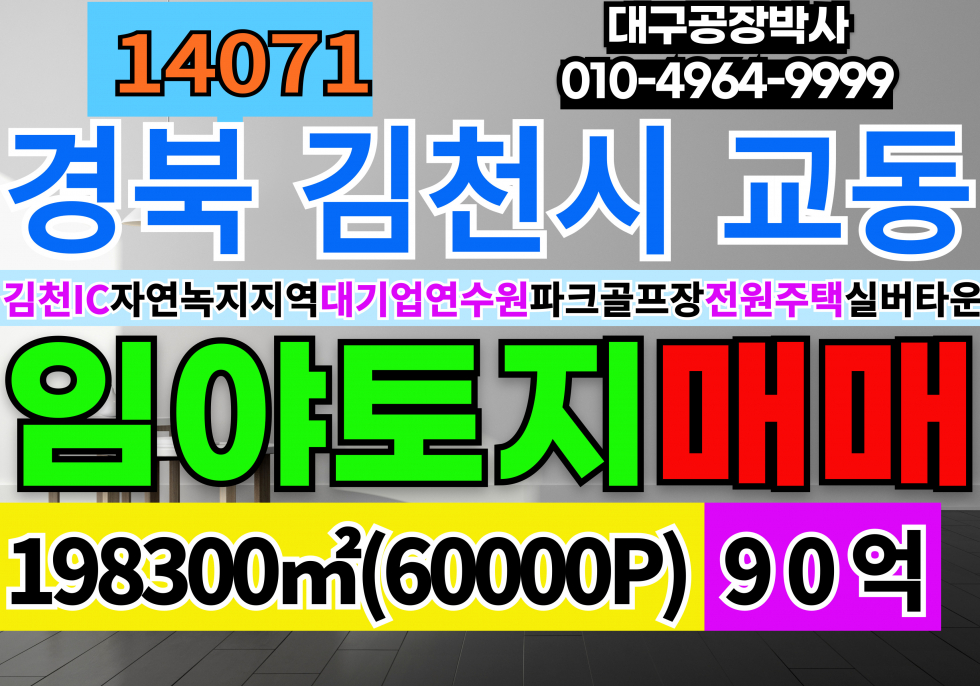 경북 김천시 교동 경북 김천시 대형 토지 임야 60,000P 평당15만 90억 대기업연수원 파크공프장 전원주택 실버타운 매매 매물번호 14071 사진 1