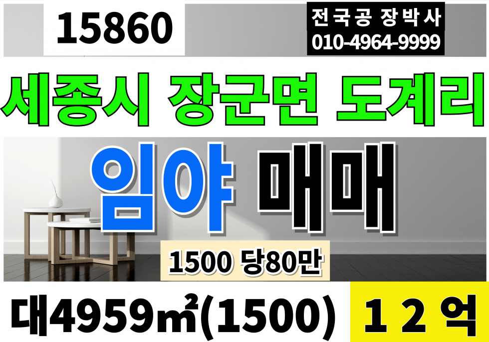 세종 세종특별자치시 장군면 세종 장군 도계 임야 매매 1500 당80만 급매 12억 매매 매물번호 15860 사진 1